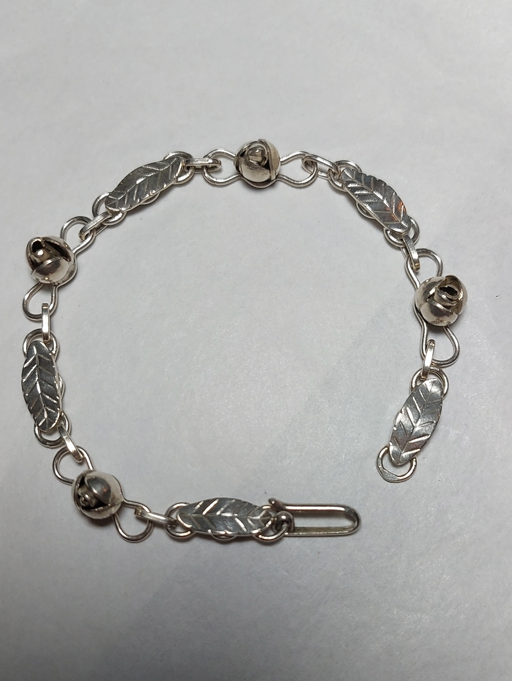 VINTAGE Sterling Silver 925 Feather & Roses Link Bracelet